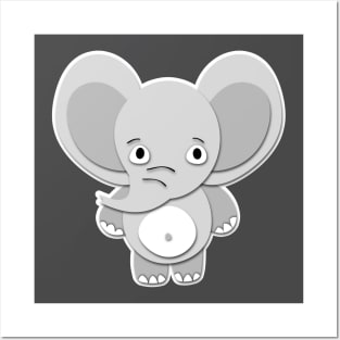 Grey Cute Elephant Posters and Art